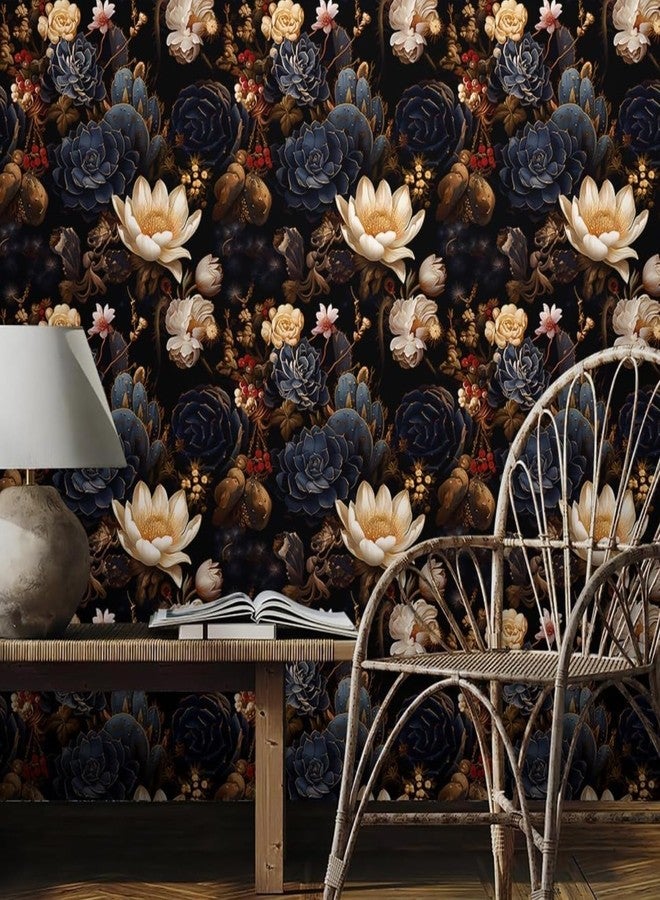 HOMEMATES Vintage Floral Peel and Stick Wallpaper Boho Floral Self-Adhesive Contact Paper for Bedroom, Wardrobe, Desktop - 45 x 304cm Removable Flower Wall Sticker (Blue and Cream Flowers) - Image 4